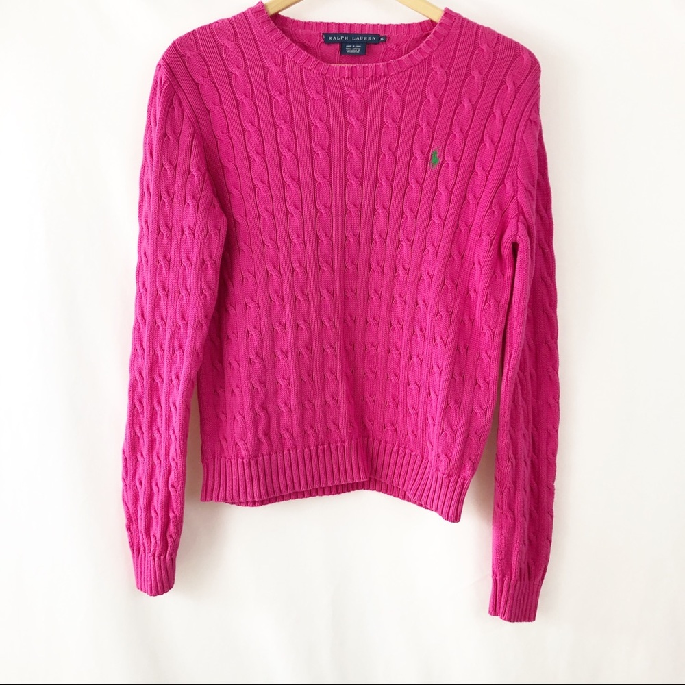 🧥 Ralph Lauren Pink Cable Knit Sweater Size XL